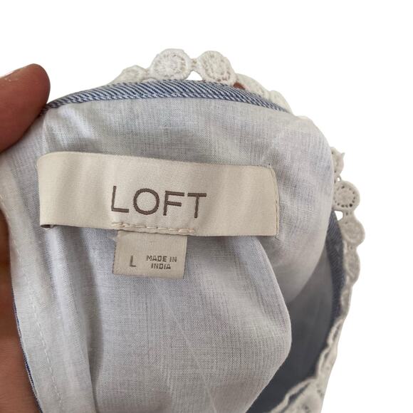 NWT Loft Blue White Stripe Crochet Lace Pinafore Old Money Dress Size Large - Picture 12 of 16